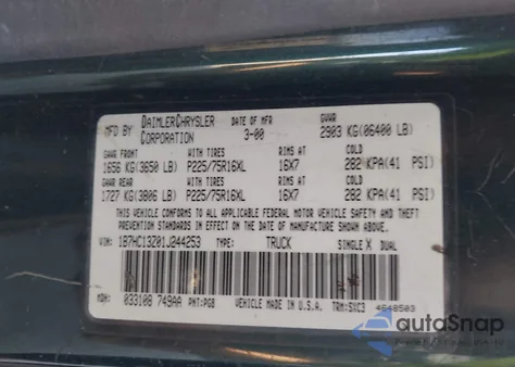 2001 Dodge Ram 1500 St from USA, damaged, VIN 1B7HC13Z01J244253